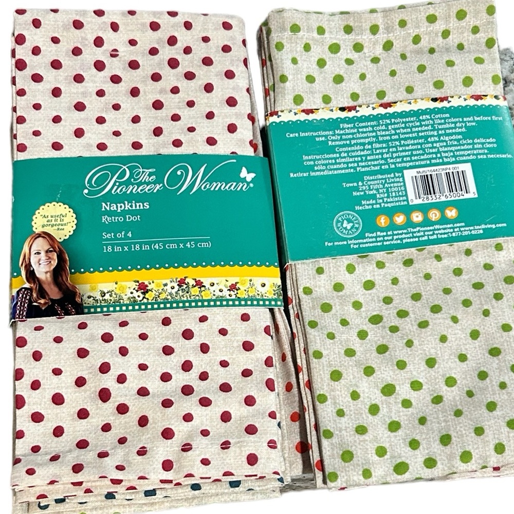 New Food Network The Pioneer Woman Retro Dot Napkins Set Of 8